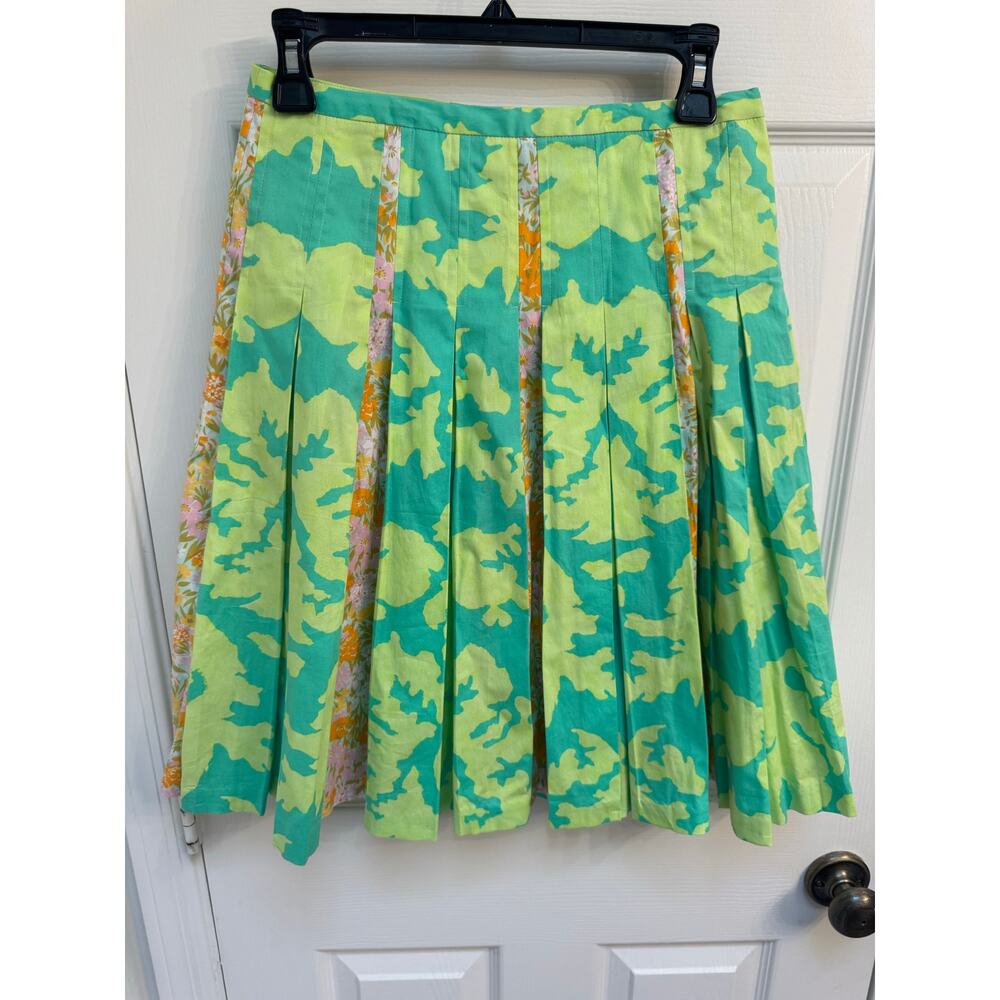 Anthropologie Elevenses Multi Print Pleated Skirt Cotton Blend Size 2 A-line